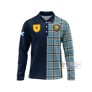 Thompson Tartan Long Sleeve Polo Shirt Alba with Scottish Lion Royal Arm Half Style Unisex - Tartan Vibes Clothing