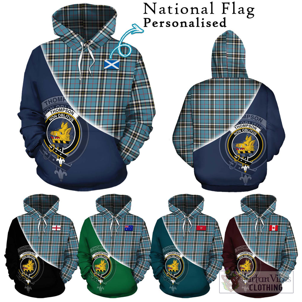 Thompson Tartan Hoodie with Personalised National Flag and Family Crest Half Style Zip Hoodie - Tartan Vibes Clothing