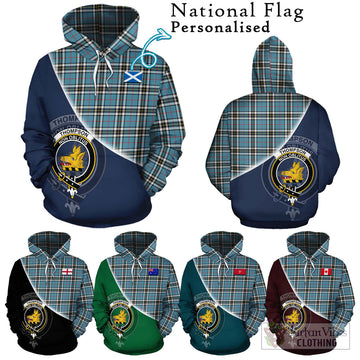 Thompson Tartan Hoodie with Personalised National Flag and Family Crest Half Style Zip Hoodie - Tartan Vibes Clothing