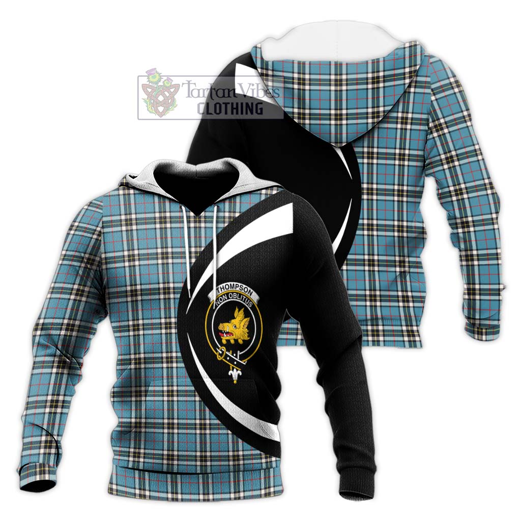 Thompson Tartan Knitted Hoodie with Family Crest Circle Style Unisex Knitted Pullover Hoodie - Tartan Vibes Clothing