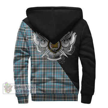 Thompson Tartan Sherpa Hoodie with Family Crest and Military Logo Style - Tartan Vibes Clothing