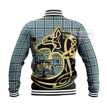 Thompson Tartan Baseball Jacket with Family Crest Celtic Wolf Style - Tartan Vibes Clothing