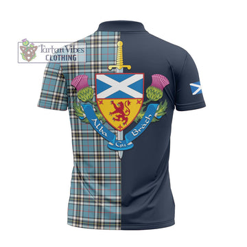 Thompson Tartan Zipper Polo Shirt Alba with Scottish Lion Royal Arm Half Style - Tartan Vibes Clothing