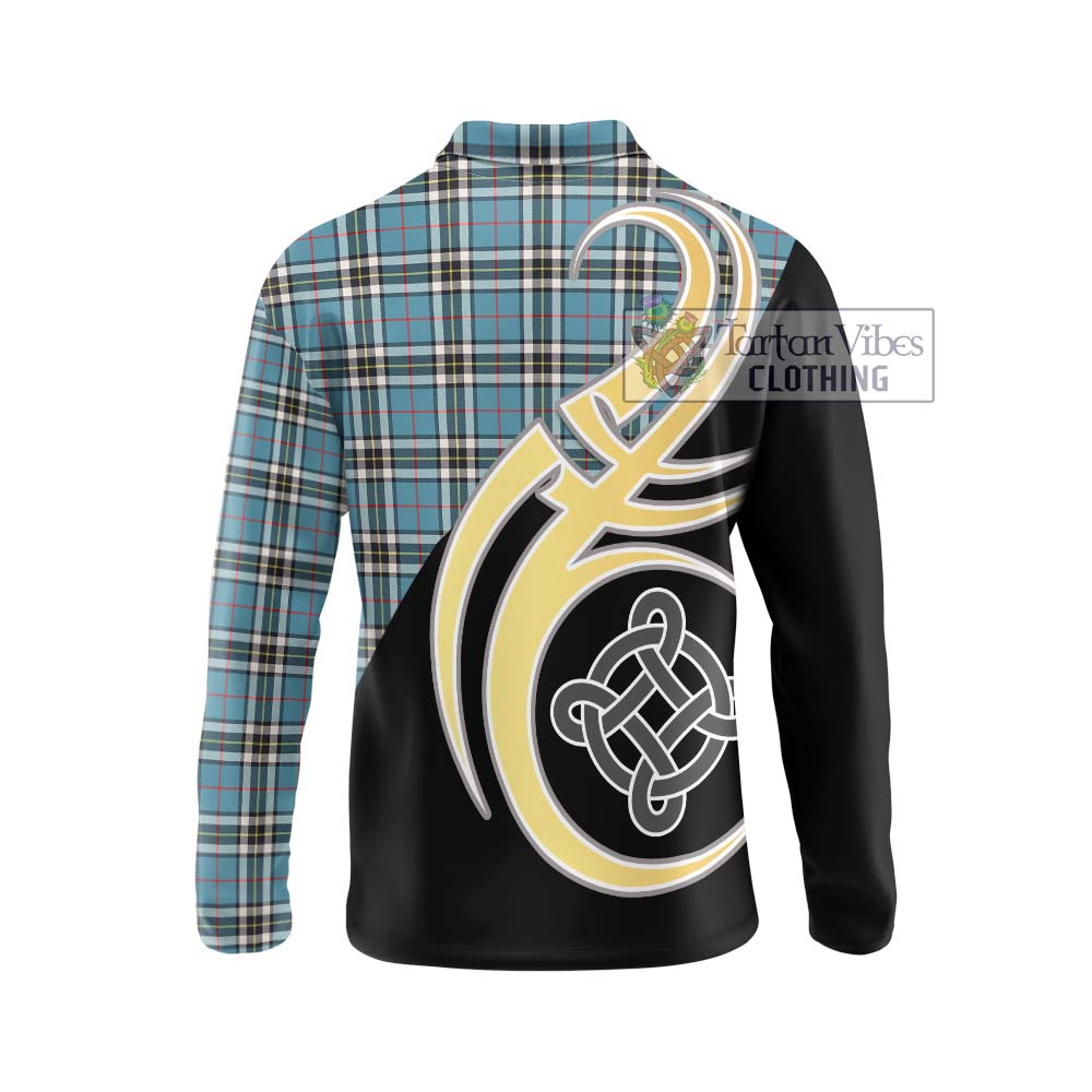 Thompson Tartan Long Sleeve Polo Shirt with Family Crest and Celtic Symbol Style - Tartan Vibes Clothing