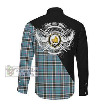 Thompson Tartan Long Sleeve Button Shirt with Family Crest and Military Logo Style Men's Shirt - Tartan Vibes Clothing
