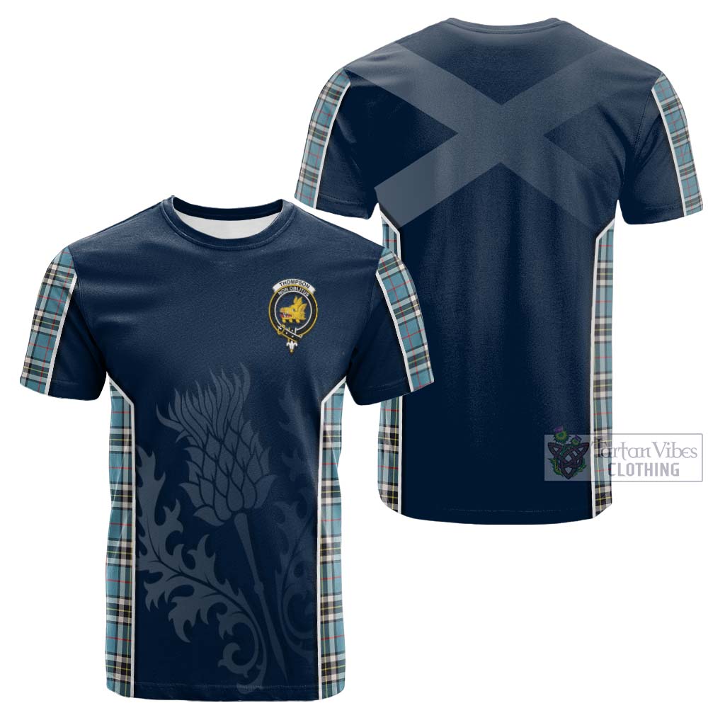 Tartan Vibes Clothing Thompson Tartan Cotton T-shirt with Family Crest and Scottish Thistle Vibes Sport Style