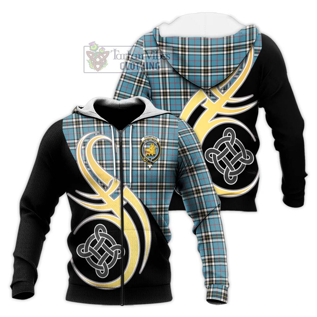 Thompson Tartan Knitted Hoodie with Family Crest and Celtic Symbol Style Unisex Knitted Zip Hoodie - Tartan Vibes Clothing