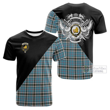 Thompson Tartan Cotton T-shirt with Family Crest and Military Logo Style