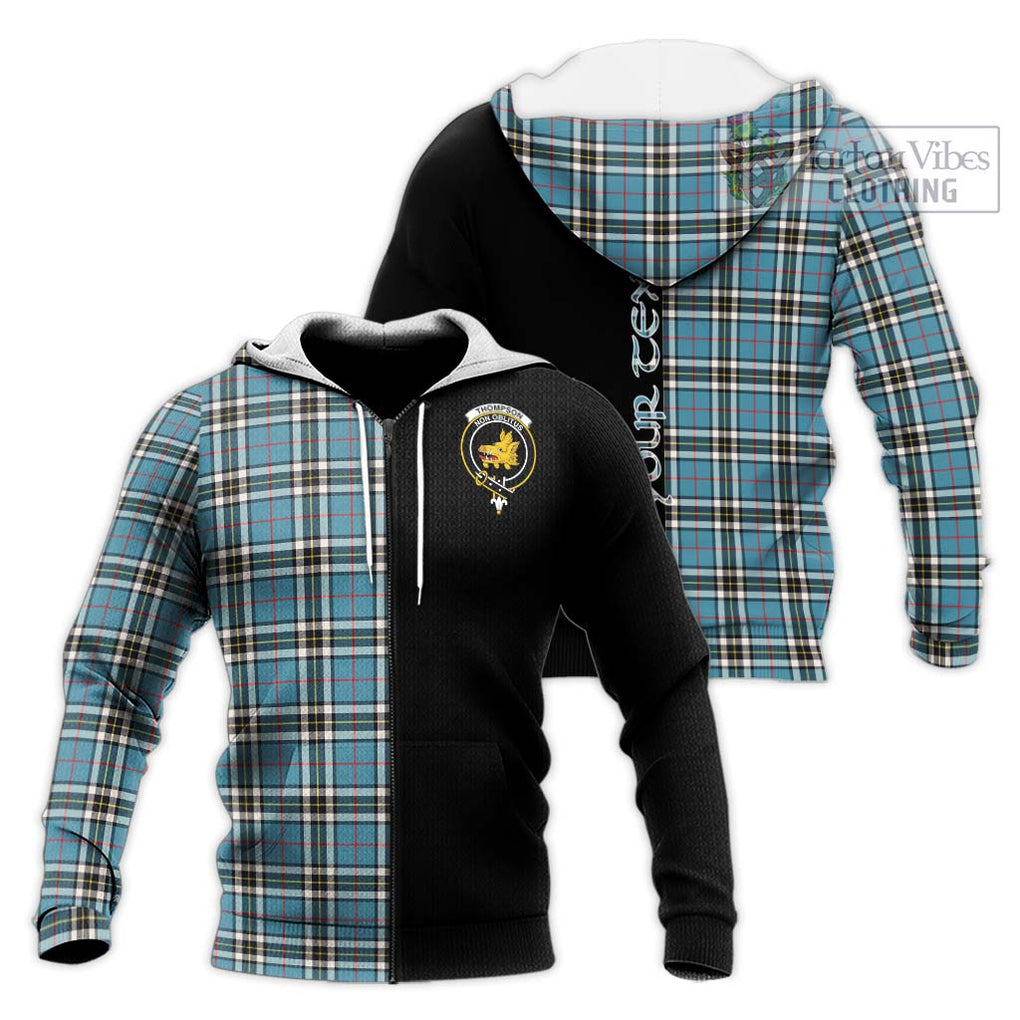 Thompson Tartan Knitted Hoodie with Family Crest and Half Of Me Style Unisex Knitted Zip Hoodie - Tartanvibesclothing Shop