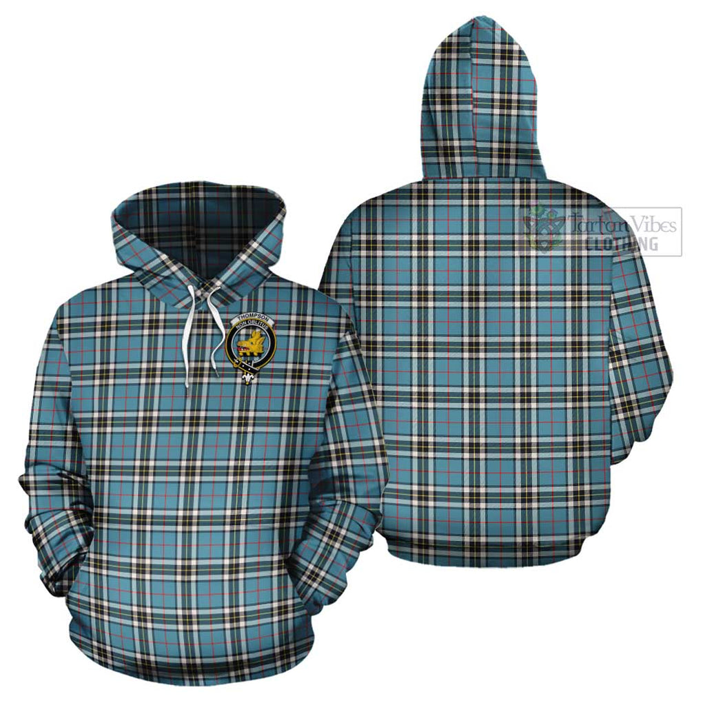 Thompson Tartan Cotton Hoodie with Family Crest Pullover Hoodie - Tartan Vibes Clothing