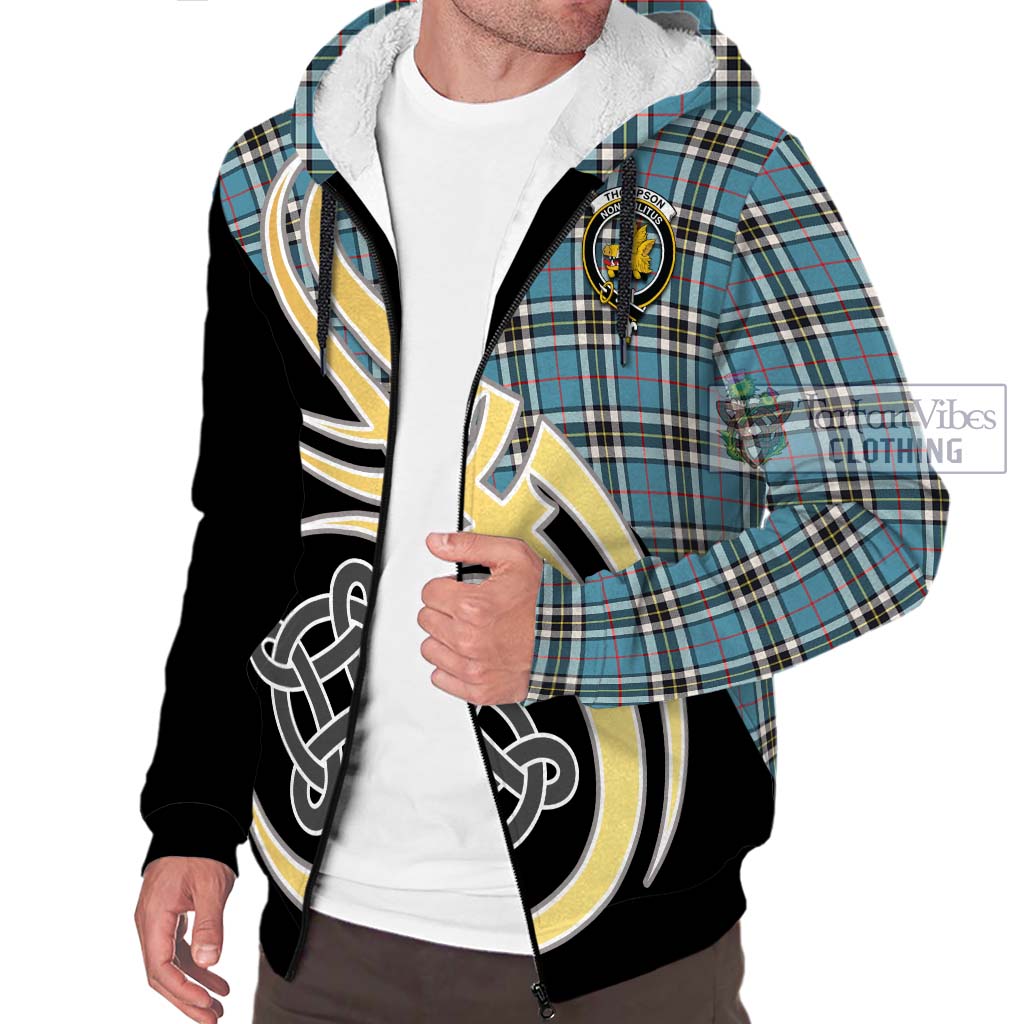 Thompson Tartan Sherpa Hoodie with Family Crest and Celtic Symbol Style - Tartan Vibes Clothing