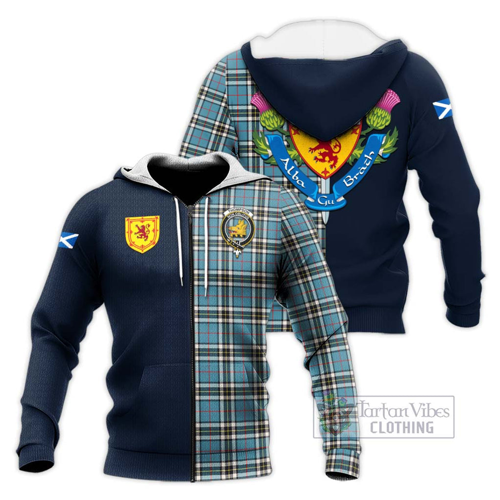 Tartan Vibes Clothing Thompson Tartan Knitted Hoodie with Scottish Lion Royal Arm Half Style