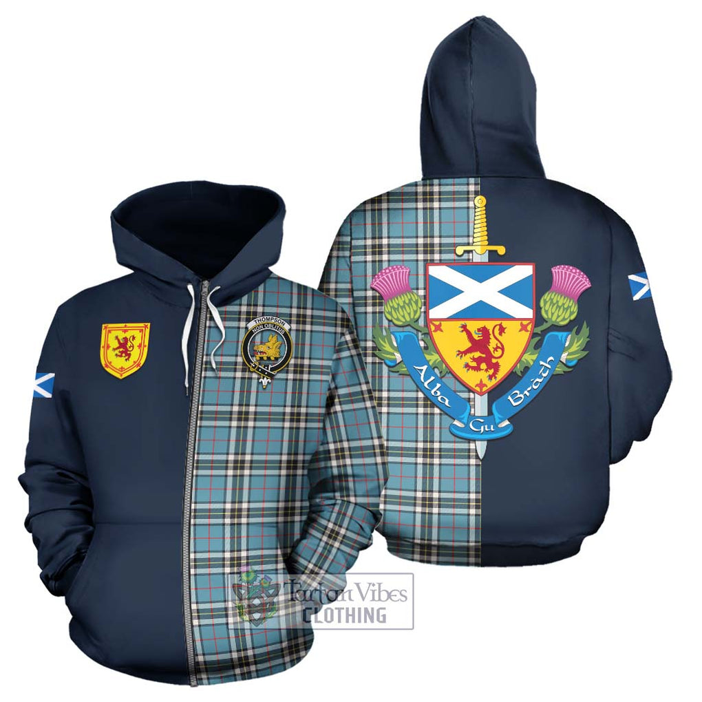 Thompson Tartan Hoodie Alba with Scottish Lion Royal Arm Half Style - Tartan Vibes Clothing