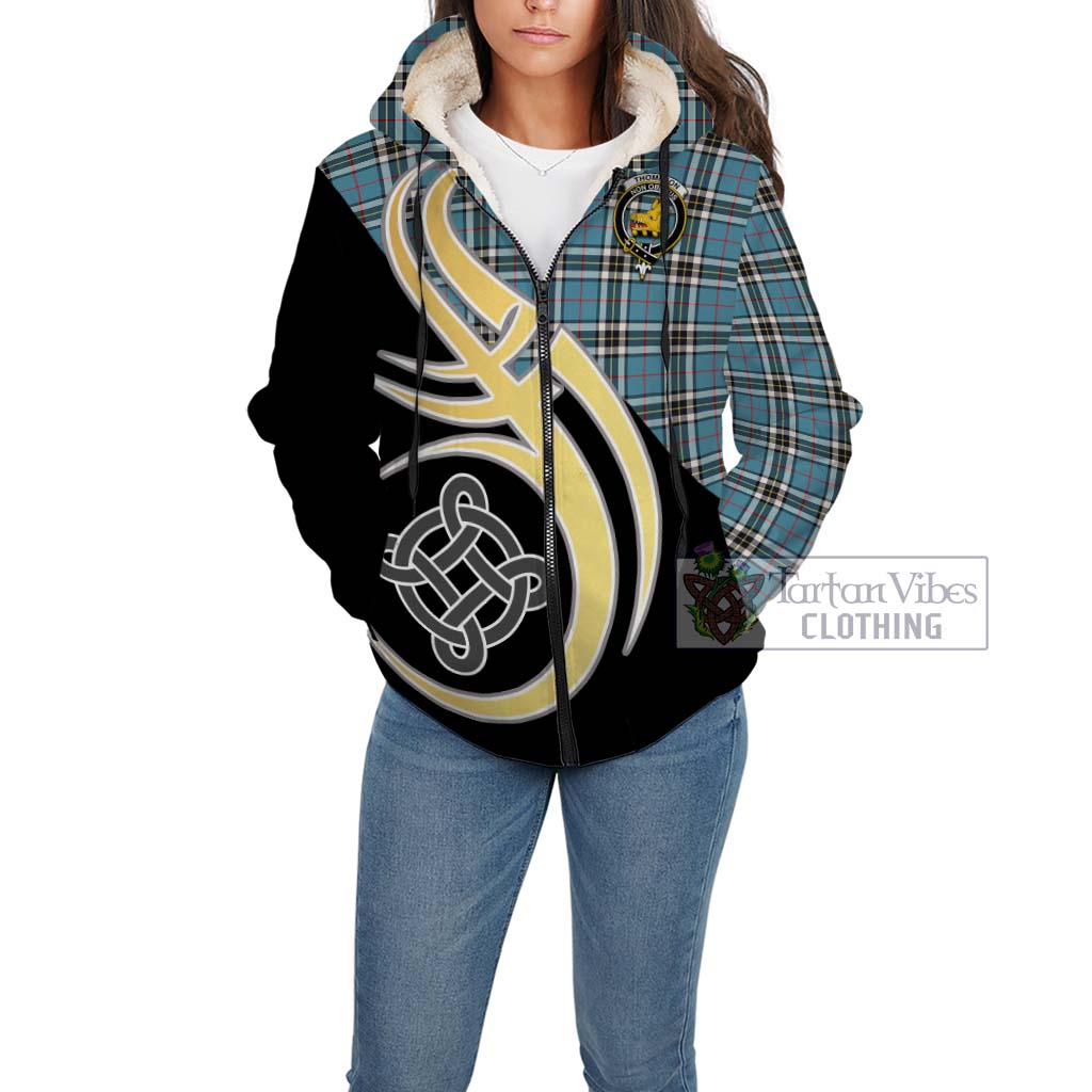 Thompson Tartan Sherpa Hoodie with Family Crest and Celtic Symbol Style Unisex - Tartan Vibes Clothing