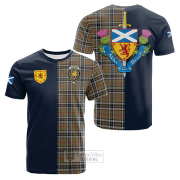 Thompson Camel Tartan Cotton T-shirt with Scottish Lion Royal Arm Half Style