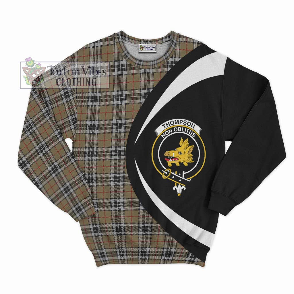 Tartan Vibes Clothing Thompson Camel Tartan Sweatshirt with Family Crest Circle Style