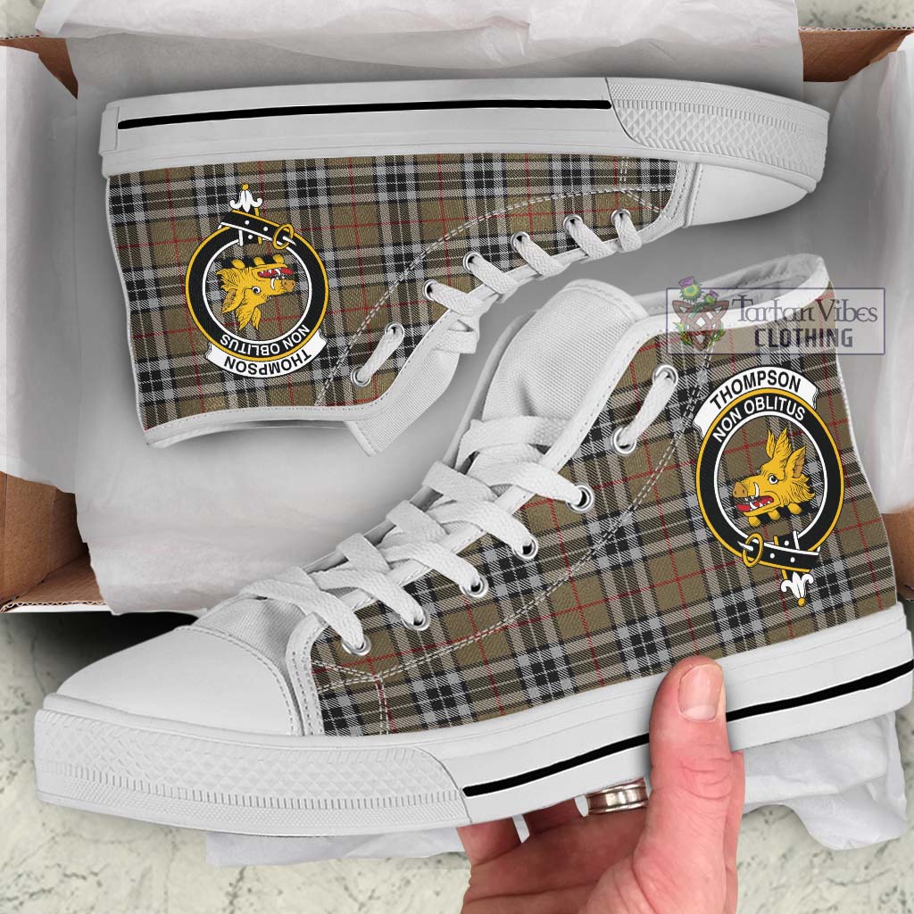 Tartan Vibes Clothing Thompson Camel Tartan High Top Shoes with Family Crest