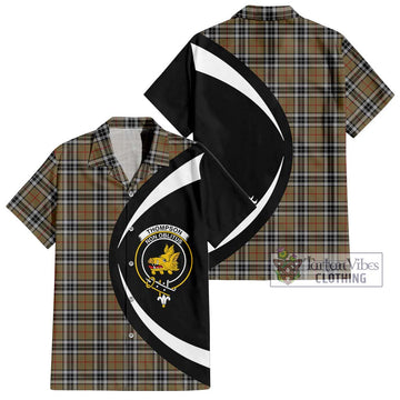 Thompson Camel Tartan Short Sleeve Button Up with Family Crest Circle Style