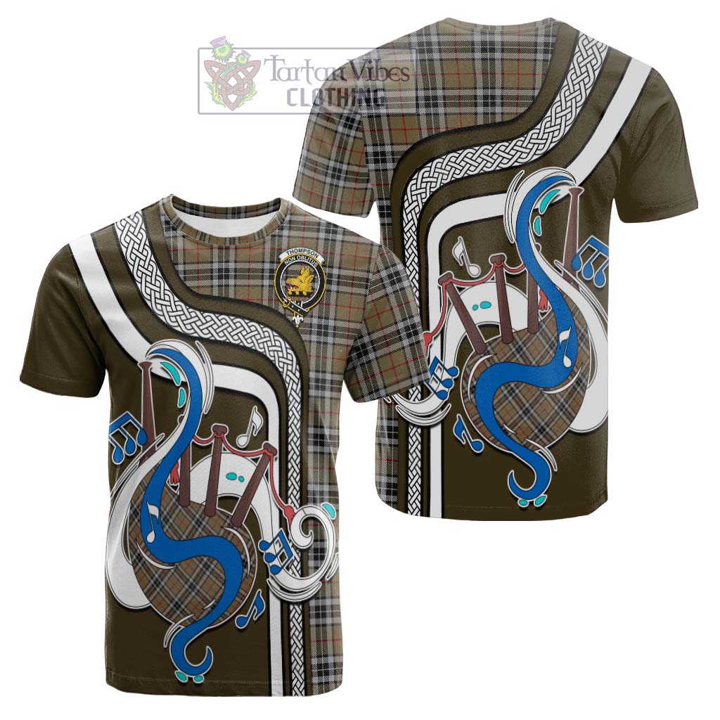 Tartan Vibes Clothing Thompson Camel Tartan Cotton T-shirt with Epic Bagpipe Style