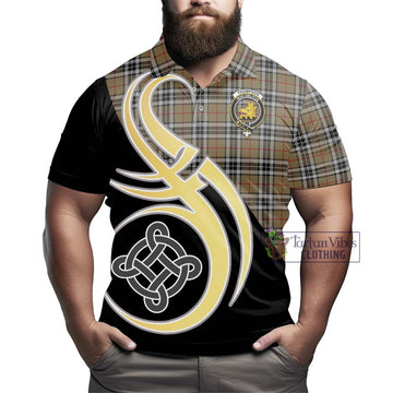 Thompson Camel Tartan Polo Shirt with Family Crest and Celtic Symbol Style