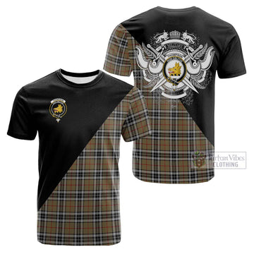 Thompson Camel Tartan Cotton T-shirt with Family Crest and Military Logo Style