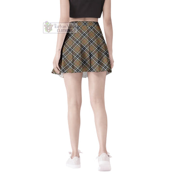 Thompson Camel Tartan Women's Plated Mini Skirt Cross Style