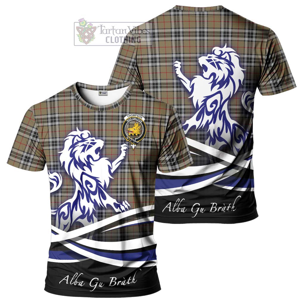 Tartan Vibes Clothing Thompson Camel Tartan Cotton T-shirt with Alba Gu Brath Regal Lion Emblem