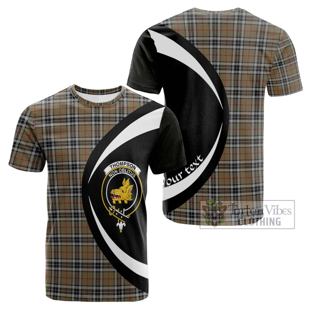 Tartan Vibes Clothing Thompson Camel Tartan Cotton T-shirt with Family Crest Circle Style