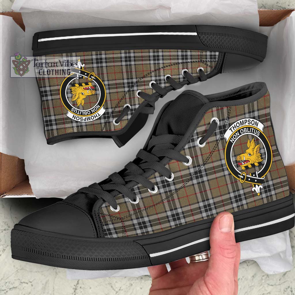 Tartan Vibes Clothing Thompson Camel Tartan High Top Shoes with Family Crest