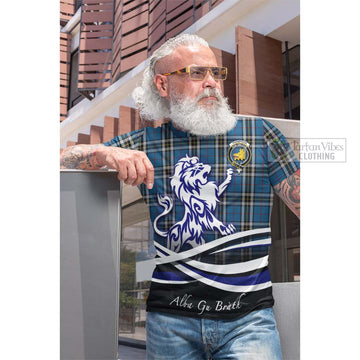 Thompson Dress Blue Tartan Cotton T-shirt with Alba Gu Brath Regal Lion Emblem