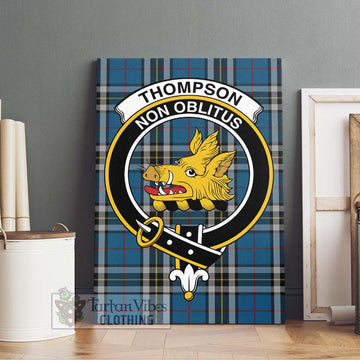 Thompson Dress Blue Tartan Canvas Print Wall Art with Family Crest