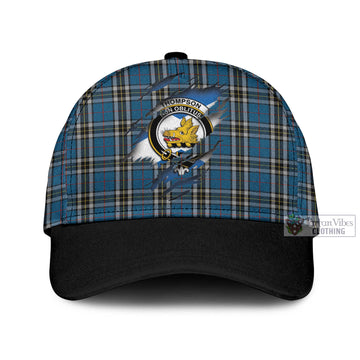 Thompson Dress Blue Tartan Classic Cap with Family Crest In Me Style