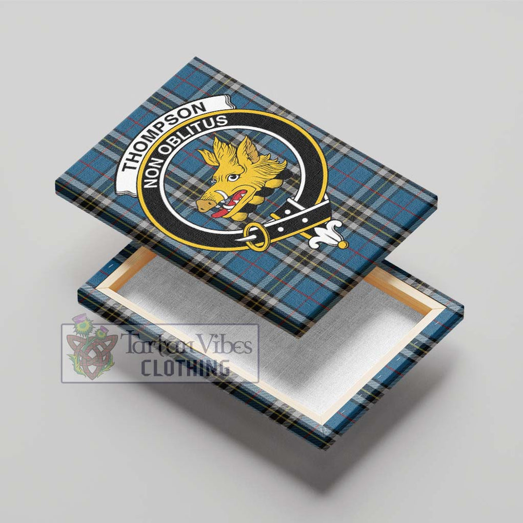 Thompson Dress Blue Tartan Canvas Print Wall Art with Family Crest - Tartan Vibes Clothing