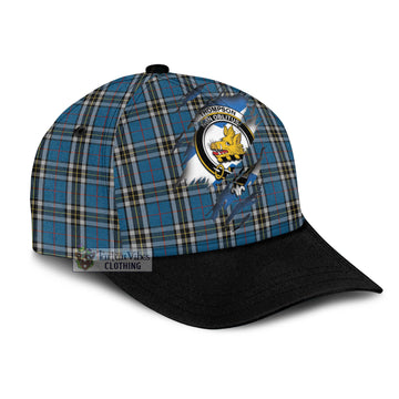 Thompson Dress Blue Tartan Classic Cap with Family Crest In Me Style