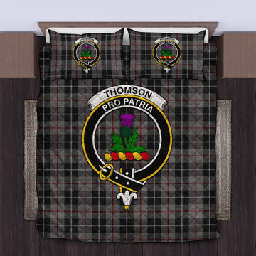 Thompson Grey Tartan Quilt Bed Set with Family Crest