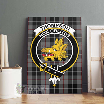 Thompson Grey Tartan Canvas Print Wall Art with Family Crest