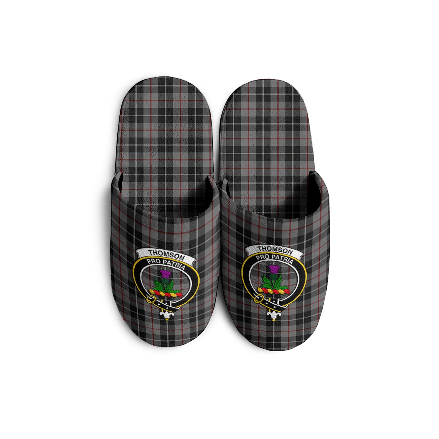 Thompson Grey Tartan Home Slippers with Family Crest KIDS - Tartan Vibes Clothing