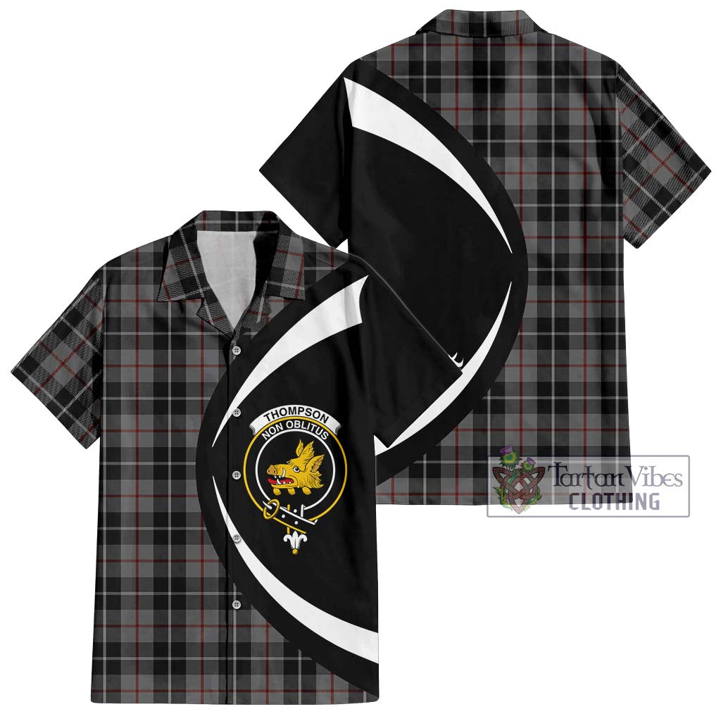 Tartan Vibes Clothing Thompson Grey Tartan Short Sleeve Button Up with Family Crest Circle Style