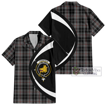 Thompson Grey Tartan Short Sleeve Button Up with Family Crest Circle Style