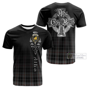 Thompson Grey Tartan Cotton T-shirt Featuring Alba Gu Brath Family Crest Celtic Inspired