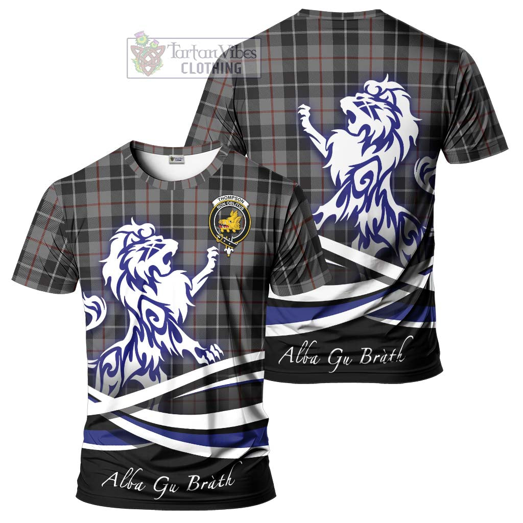 Tartan Vibes Clothing Thompson Grey Tartan Cotton T-shirt with Alba Gu Brath Regal Lion Emblem