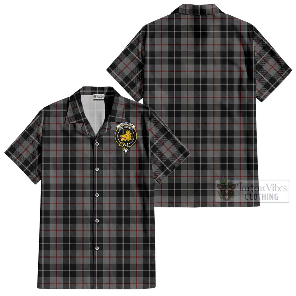 Thompson Grey Tartan Cotton Hawaiian Shirt with Family Crest Kid - Tartan Vibes Clothing