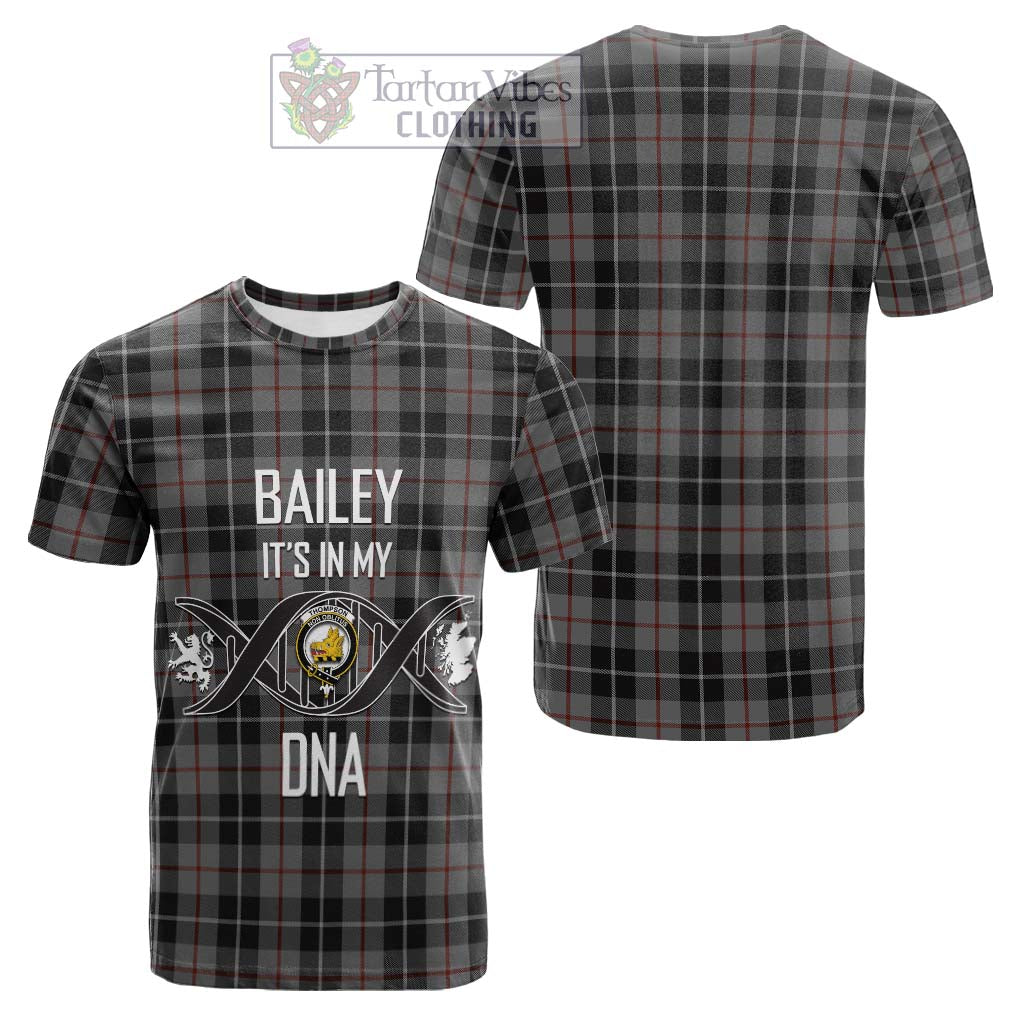 Tartan Vibes Clothing Thompson Grey Tartan Cotton T-shirt with Family Crest DNA In Me Style