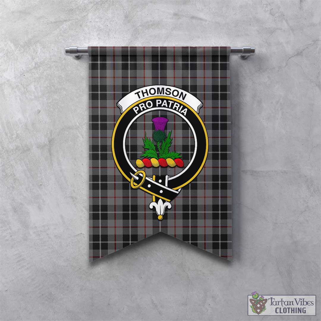 Tartan Vibes Clothing Thompson Grey Tartan Gonfalon, Tartan Banner with Family Crest