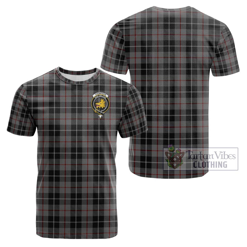 Tartan Vibes Clothing Thompson Grey Tartan Cotton T-Shirt with Family Crest