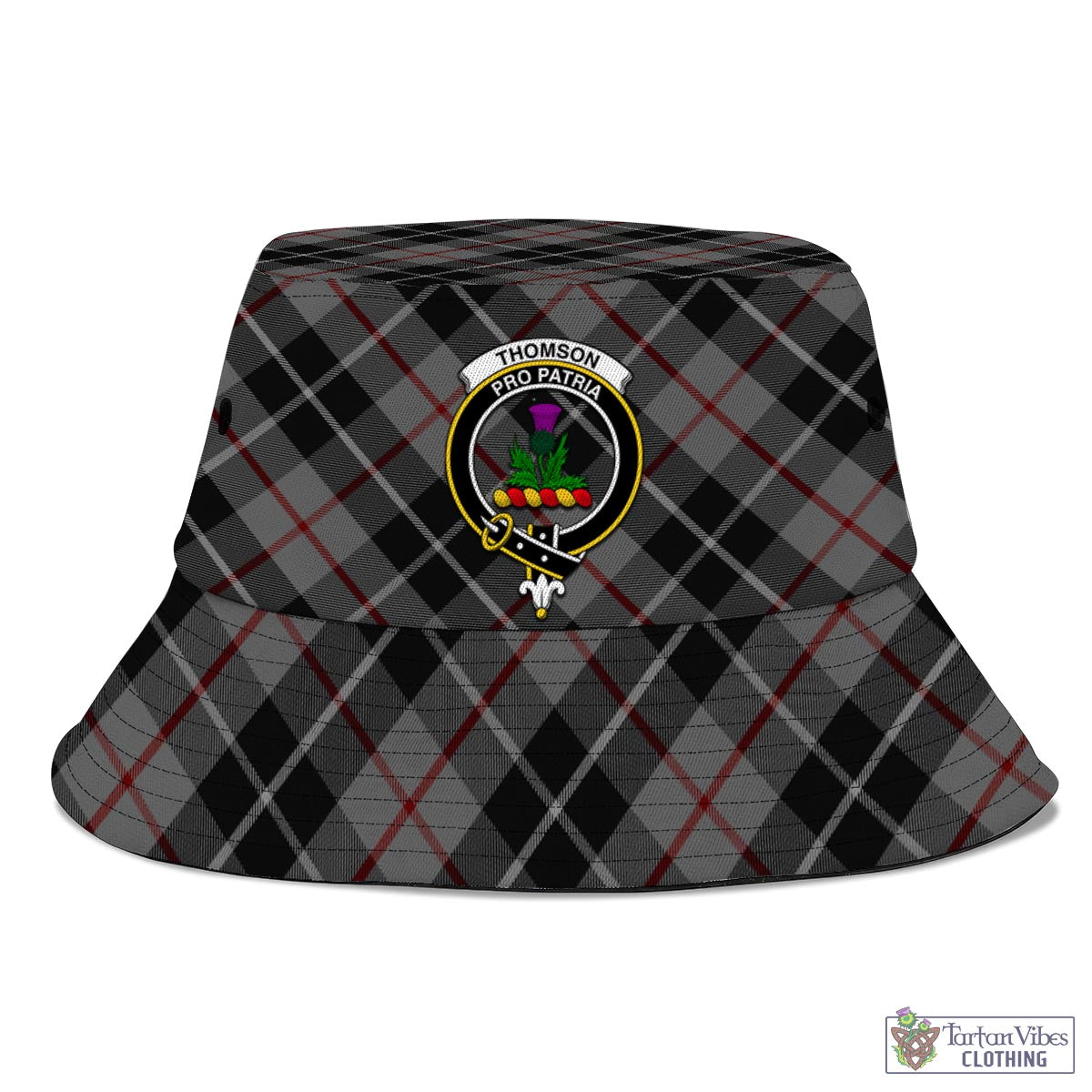 Tartan Vibes Clothing Thompson Grey Tartan Bucket Hat with Family Crest