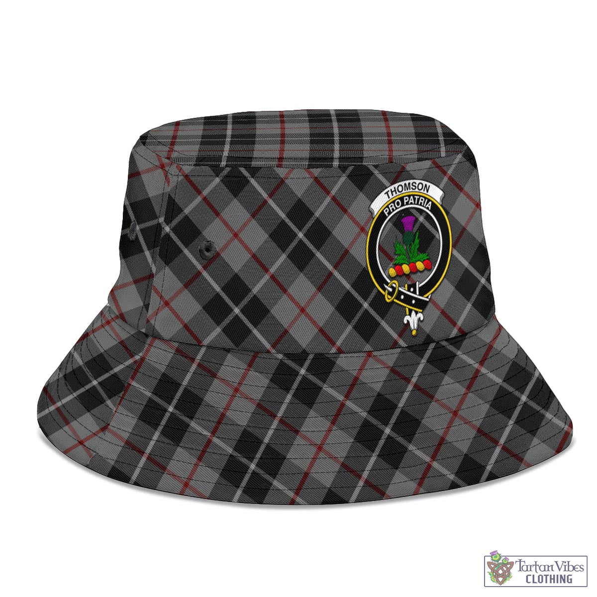 Tartan Vibes Clothing Thompson Grey Tartan Bucket Hat with Family Crest