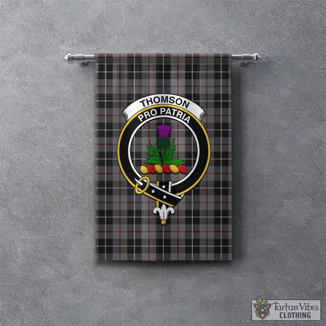 Tartan Vibes Clothing Thompson Grey Tartan Gonfalon, Tartan Banner with Family Crest