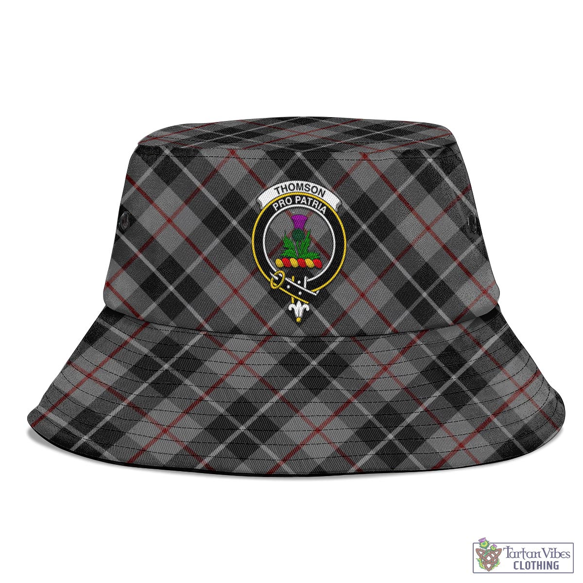 Tartan Vibes Clothing Thompson Grey Tartan Bucket Hat with Family Crest