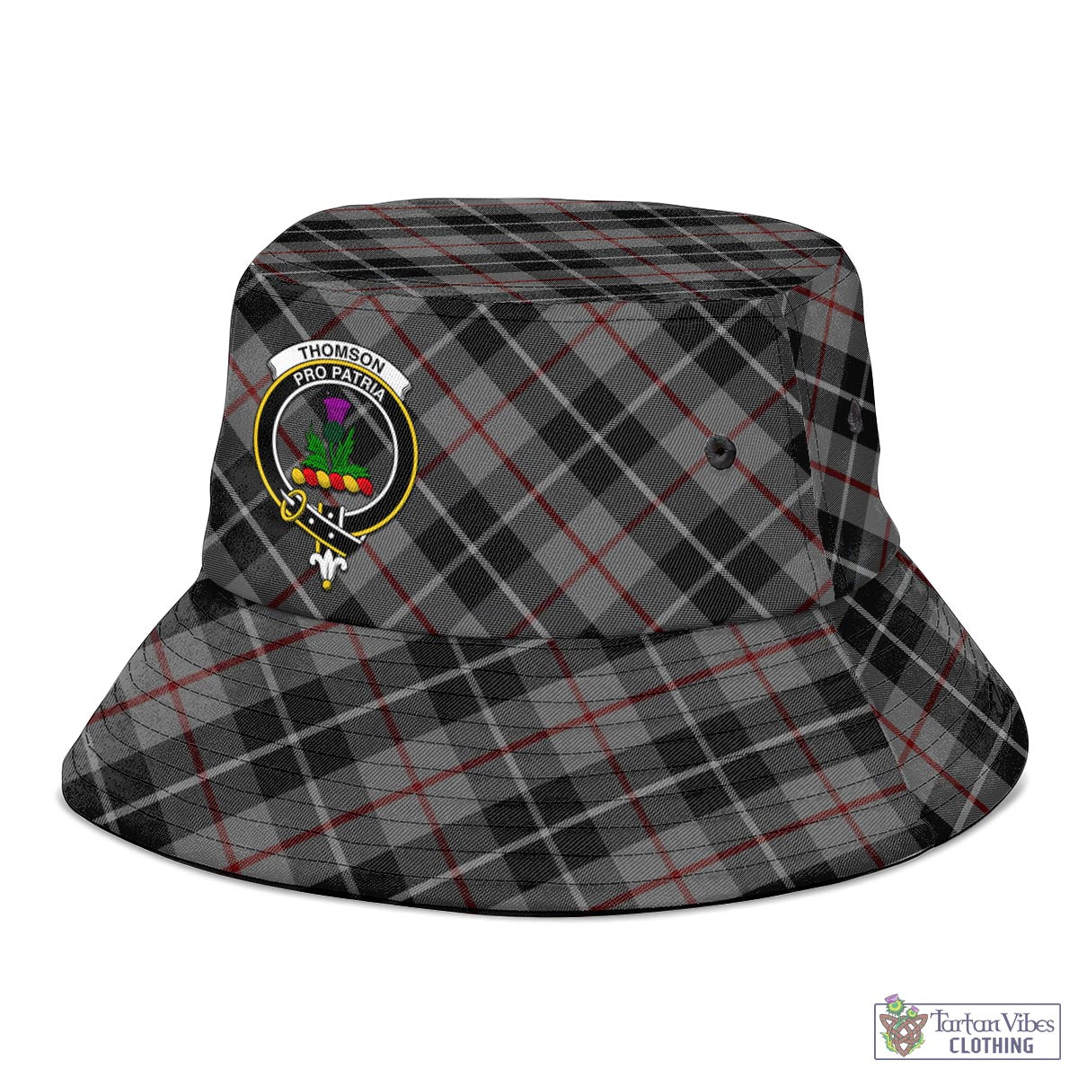 Tartan Vibes Clothing Thompson Grey Tartan Bucket Hat with Family Crest